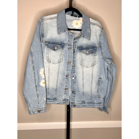 Driftwood Daisy Embroidered Denim Jean Jacket XL New - Picture 5 of 9